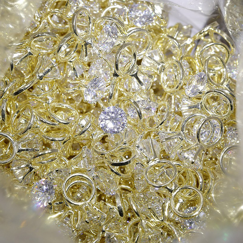 1 par okruglih prozirnih cirkonskih kamenčića od zlatne/srebrne metalne legure prsten za nokte na vrhovima dizajn 3D staklo za vjenčanje srebrni dijamantni ukras za nokte