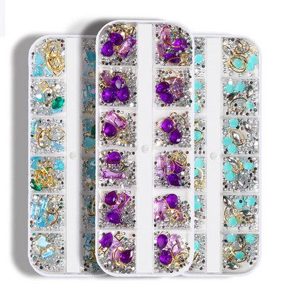 12 решетки Crystal Nail art кристали перлени метални нитове стъкло смесен размер 3D маникюр Направи си сам декорации от кристална сплав за ноктопластика