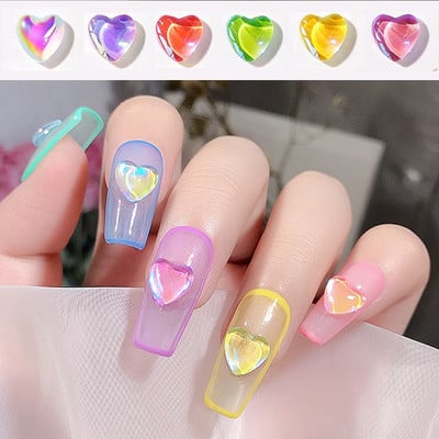 50 vnt. Nagų dalys Širdies Mocha Fluorescent Resin Charms Kalnų krištolas Blizgučiai Meno Priedai Decoracion Uñas Kawaii Priedai