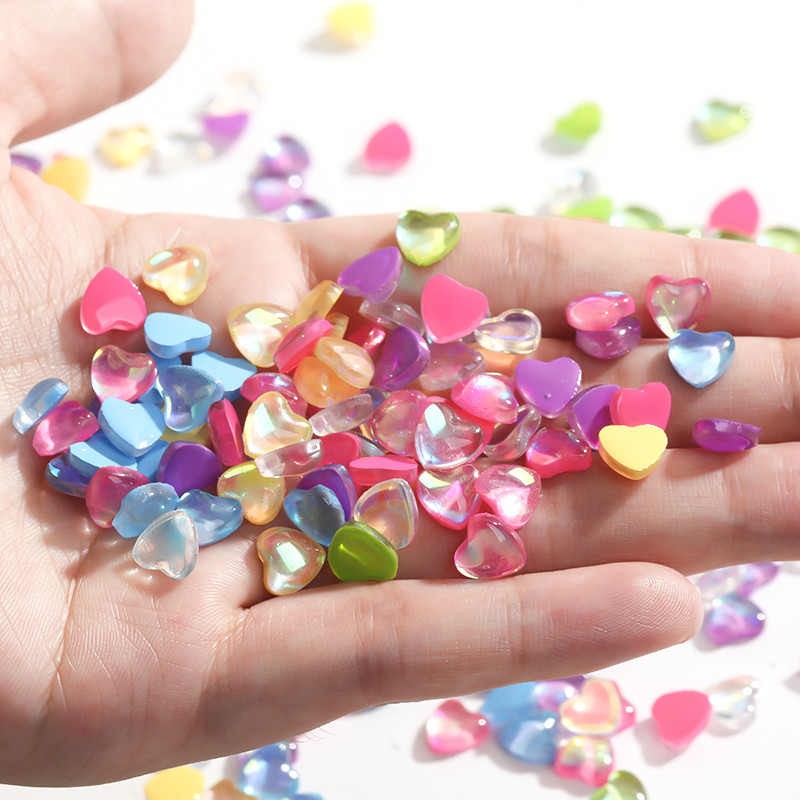 50db Köröm Alkatrészek Szív Mokka Fluoreszkáló Gyanta Charms Strasszok Csillogó Művészeti Kiegészítők Decoracion Uñas Kawaii Kiegészítők