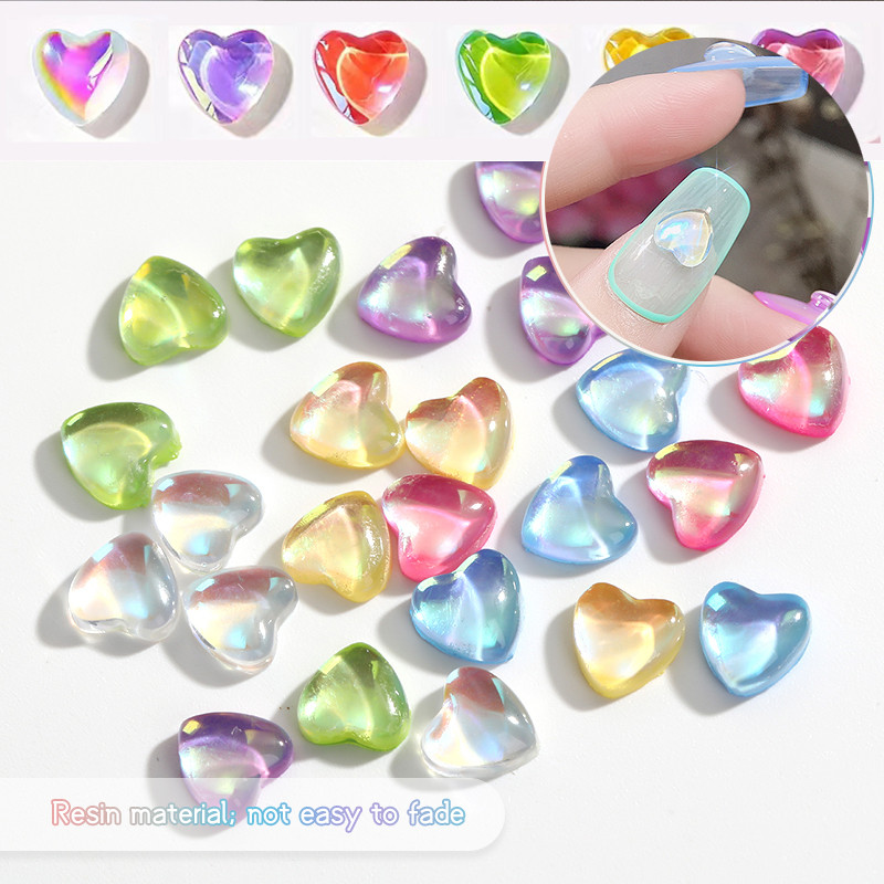 50db Köröm Alkatrészek Szív Mokka Fluoreszkáló Gyanta Charms Strasszok Csillogó Művészeti Kiegészítők Decoracion Uñas Kawaii Kiegészítők