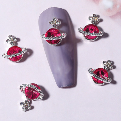 3D Alloy Planet Cross Nail Art Chamrs 10db/tétel Színes Saturn Designs Strasszok Gyémánt Dekorációk Ékszerek Köröm Kiegészítők