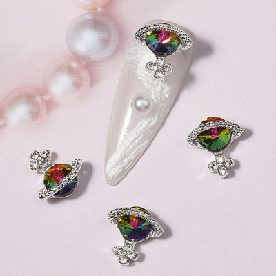 3D Alloy Planet Cross Nail Art Chamrs 10db/tétel Színes Saturn Designs Strasszok Gyémánt Dekorációk Ékszerek Köröm Kiegészítők