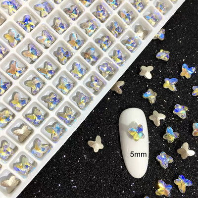 5 mm-es mini pont pillangós körömdísz strasszos fényes kristálykő nyári 3D köröm barkács dekorációs kiegészítők 30/100 DB