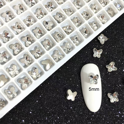 5 mm-es mini pont pillangós körömdísz strasszos fényes kristálykő nyári 3D köröm barkács dekorációs kiegészítők 30/100 DB