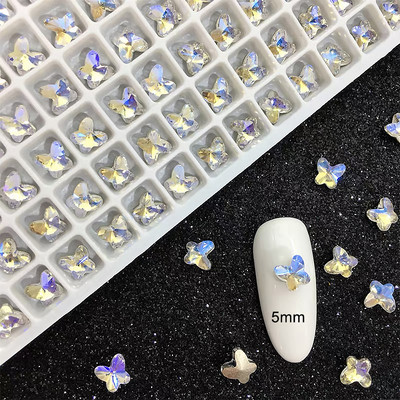 5 mm-es mini pont pillangós körömdísz strasszos fényes kristálykő nyári 3D köröm barkács dekorációs kiegészítők 30/100 DB