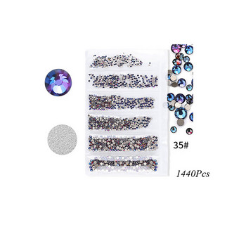 Нови 35 цвята SS3-SS10 1440Pcs Flatback Charm Glass Gems Diamonds Nail Crystals Nail Art Decoration