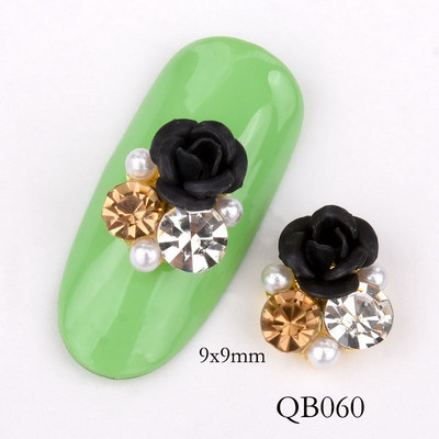Új 10db Fényes Gyöngy Strasszkő Virág design Ötvözet Nail Art Dekorációk Csillogó Barkácsolás 3D Köröm Ékszer Medál QB054-063