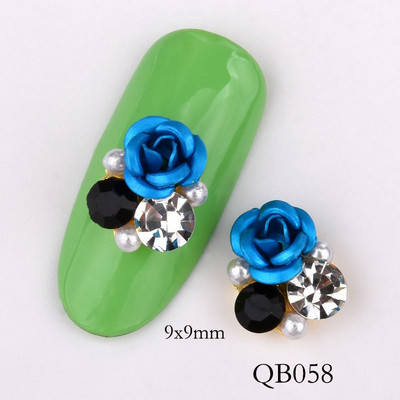 Új 10db Fényes Gyöngy Strasszkő Virág design Ötvözet Nail Art Dekorációk Csillogó Barkácsolás 3D Köröm Ékszer Medál QB054-063
