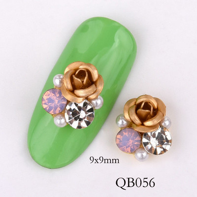 Új 10db Fényes Gyöngy Strasszkő Virág design Ötvözet Nail Art Dekorációk Csillogó Barkácsolás 3D Köröm Ékszer Medál QB054-063