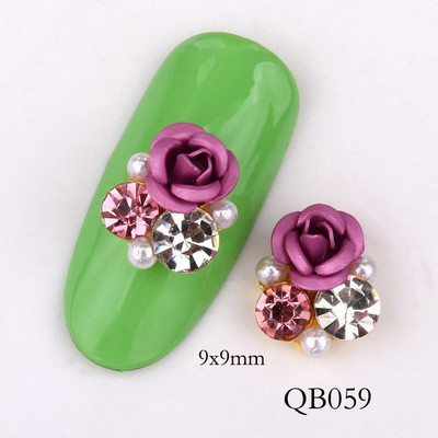 Új 10db Fényes Gyöngy Strasszkő Virág design Ötvözet Nail Art Dekorációk Csillogó Barkácsolás 3D Köröm Ékszer Medál QB054-063