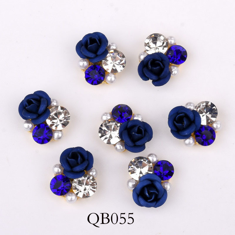 Új 10db Fényes Gyöngy Strasszkő Virág design Ötvözet Nail Art Dekorációk Csillogó Barkácsolás 3D Köröm Ékszer Medál QB054-063