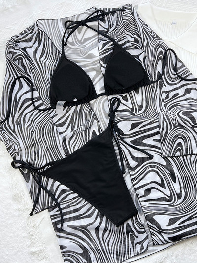 Bikini plin de zebră cu imprimeu de zebră Costum de baie 3 piese Costum de baie pentru femeie cu tanga Costum de baie Conjunto Biquinis Feminino Trajes de baño mujer 2022