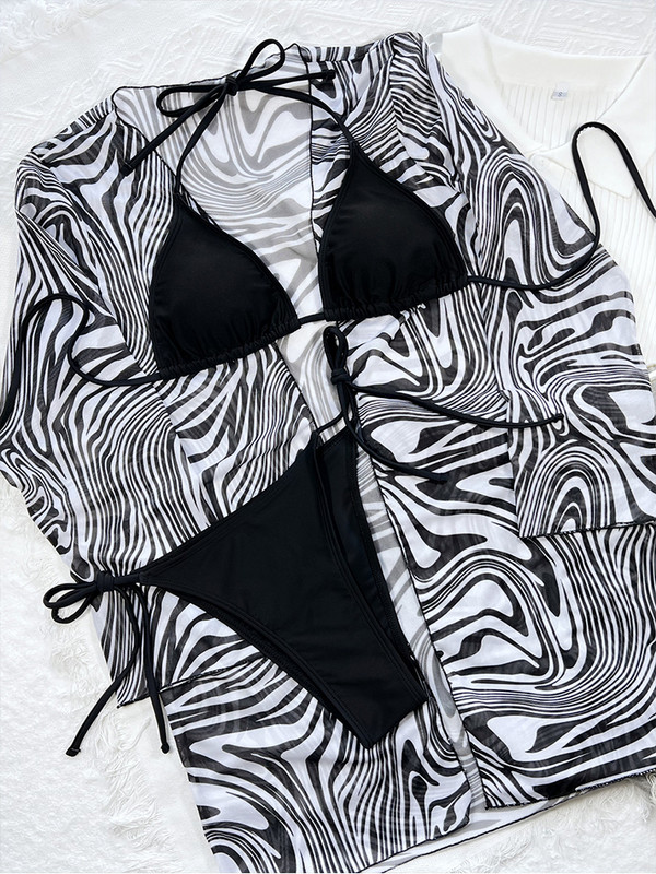 Solid Bikini Zebra print 3 részes fürdőruha női tanga fürdőruha fürdőruha Conjunto Biquinis Feminino Trajes de baño mujer 2022