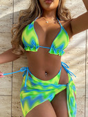 3 részes bikini szett szoknyanyakkendővel festett tanga kötőfék fürdőruha Női fürdőruha Női fürdőruha Strandruha Swim Lady Summer