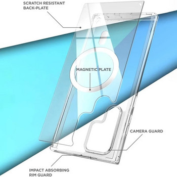 Магнитно прозрачно противоударно покритие Magsafe за Samsung Galaxy S22 Ultra Plus Funda безжично зареждане Coque Case