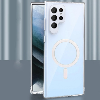 Магнитно прозрачно противоударно покритие Magsafe за Samsung Galaxy S22 Ultra Plus Funda безжично зареждане Coque Case