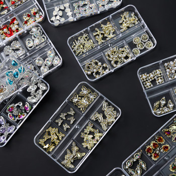 1 Кутия Изкуство за нокти Стрази Кристално стъкло Скъпоценни камъни 3D Сплав Сърце Декорация за нокти Микс Талисмани Диаманти за нокти Направи си сам за консумативи за нокти