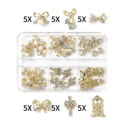 1 kutija Nail Art Rhinestones Kristalno staklo Drago kamenje 3D legura Srce Nail Decoration Mix Charms Nail Diamonds DIY za pribor za nokte