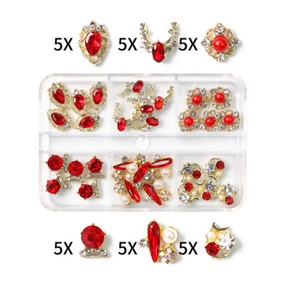 1 kutija Nail Art Rhinestones Kristalno staklo Drago kamenje 3D legura Srce Nail Decoration Mix Charms Nail Diamonds DIY za pribor za nokte