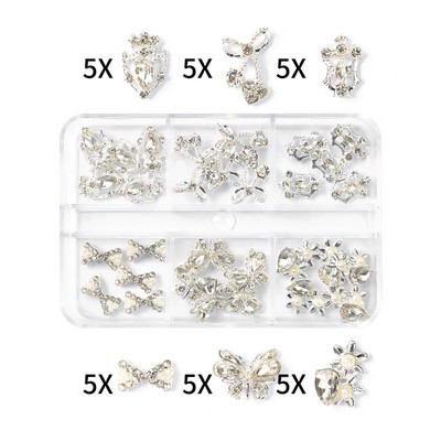 1 kutija Nail Art Rhinestones Kristalno staklo Drago kamenje 3D legura Srce Nail Decoration Mix Charms Nail Diamonds DIY za pribor za nokte