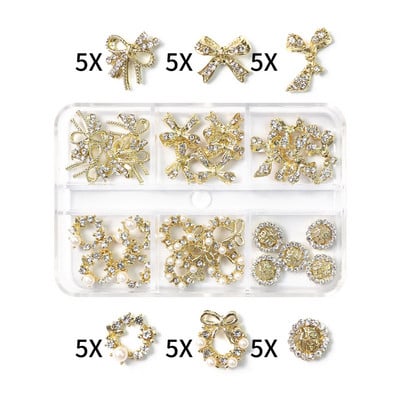 1 kutija Nail Art Rhinestones Kristalno staklo Drago kamenje 3D legura Srce Nail Decoration Mix Charms Nail Diamonds DIY za pribor za nokte