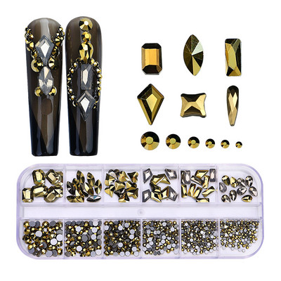 1 kutija Nail Art Rhinestones Kristalno staklo Drago kamenje 3D legura Srce Nail Decoration Mix Charms Nail Diamonds DIY za pribor za nokte