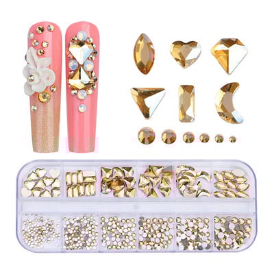 1 kutija Nail Art Rhinestones Kristalno staklo Drago kamenje 3D legura Srce Nail Decoration Mix Charms Nail Diamonds DIY za pribor za nokte