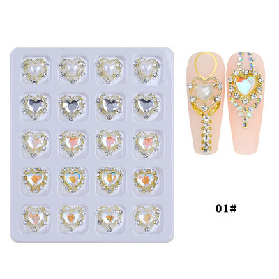 1 kutija Nail Art Rhinestones Kristalno staklo Drago kamenje 3D legura Srce Nail Decoration Mix Charms Nail Diamonds DIY za pribor za nokte