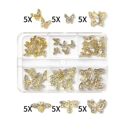 1 kutija Nail Art Rhinestones Kristalno staklo Drago kamenje 3D legura Srce Nail Decoration Mix Charms Nail Diamonds DIY za pribor za nokte