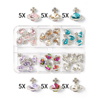 1 kutija Nail Art Rhinestones Kristalno staklo Drago kamenje 3D legura Srce Nail Decoration Mix Charms Nail Diamonds DIY za pribor za nokte