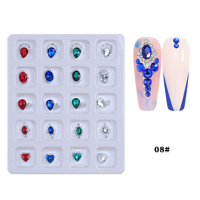 1 kutija Nail Art Rhinestones Kristalno staklo Drago kamenje 3D legura Srce Nail Decoration Mix Charms Nail Diamonds DIY za pribor za nokte