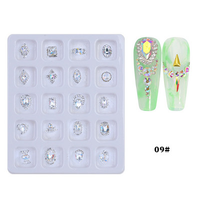 1 kutija Nail Art Rhinestones Kristalno staklo Drago kamenje 3D legura Srce Nail Decoration Mix Charms Nail Diamonds DIY za pribor za nokte