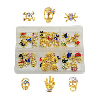 1 kutija Nail Art Rhinestones Kristalno staklo Drago kamenje 3D legura Srce Nail Decoration Mix Charms Nail Diamonds DIY za pribor za nokte