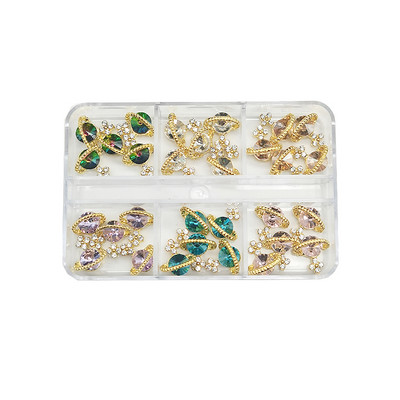 1 kutija Nail Art Rhinestones Kristalno staklo Drago kamenje 3D legura Srce Nail Decoration Mix Charms Nail Diamonds DIY za pribor za nokte