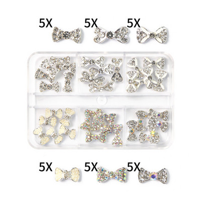 1 kutija Nail Art Rhinestones Kristalno staklo Drago kamenje 3D legura Srce Nail Decoration Mix Charms Nail Diamonds DIY za pribor za nokte