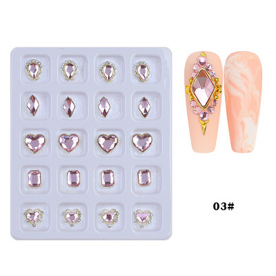 1 kutija Nail Art Rhinestones Kristalno staklo Drago kamenje 3D legura Srce Nail Decoration Mix Charms Nail Diamonds DIY za pribor za nokte