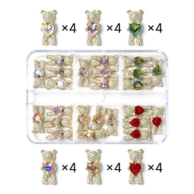 1 kutija Nail Art Rhinestones Kristalno staklo Drago kamenje 3D legura Srce Nail Decoration Mix Charms Nail Diamonds DIY za pribor za nokte