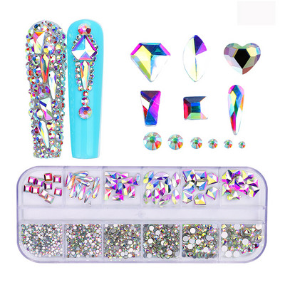 1 kutija Nail Art Rhinestones Kristalno staklo Drago kamenje 3D legura Srce Nail Decoration Mix Charms Nail Diamonds DIY za pribor za nokte