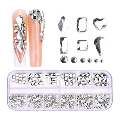 1 kutija Nail Art Rhinestones Kristalno staklo Drago kamenje 3D legura Srce Nail Decoration Mix Charms Nail Diamonds DIY za pribor za nokte
