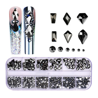 1 kutija Nail Art Rhinestones Kristalno staklo Drago kamenje 3D legura Srce Nail Decoration Mix Charms Nail Diamonds DIY za pribor za nokte
