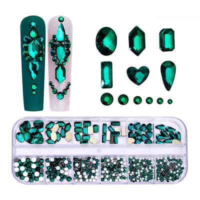 1 kutija Nail Art Rhinestones Kristalno staklo Drago kamenje 3D legura Srce Nail Decoration Mix Charms Nail Diamonds DIY za pribor za nokte