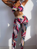 Spalvingo rašto trijų dalių kostiumas bikiniai Sexy High Waist kelnės maudymosi kostiumėlis moterims conjunto biquinis feminino trajes de baño mujer