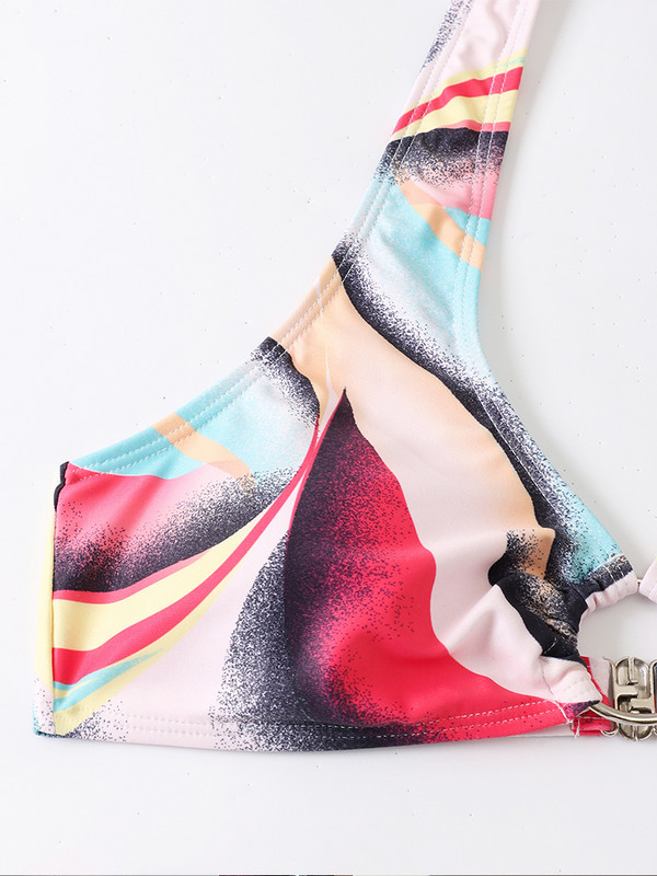 Spalvingo rašto trijų dalių kostiumas bikiniai Sexy High Waist kelnės maudymosi kostiumėlis moterims conjunto biquinis feminino trajes de baño mujer