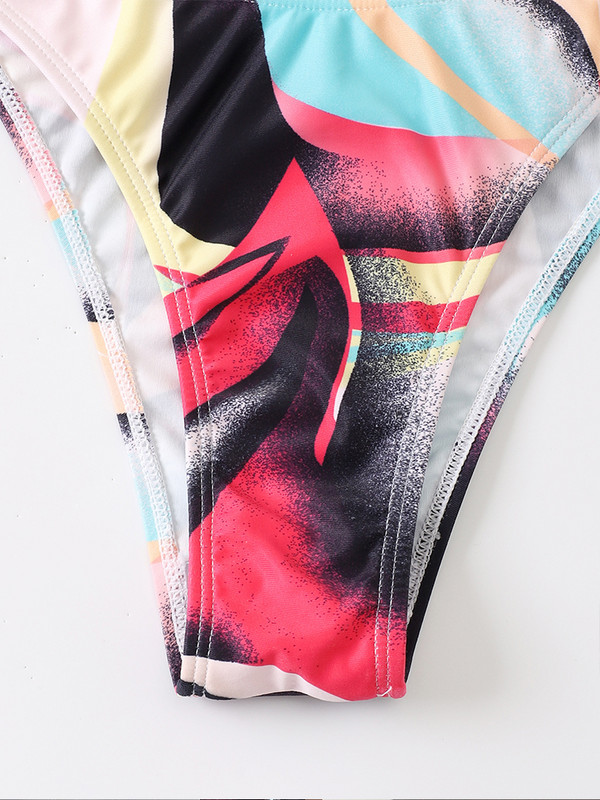 Spalvingo rašto trijų dalių kostiumas bikiniai Sexy High Waist kelnės maudymosi kostiumėlis moterims conjunto biquinis feminino trajes de baño mujer