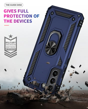 Armor Magnetic Bumper Case за Samsung Galaxy S22 S21 S20 Ultra S10 S9 S8 Plus Note 20 10 9 8 Plus Удароустойчив метален капак с пръстен