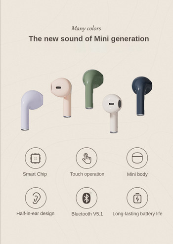 LIBERFEEL Безжични слушалки Bluetooth V5.1 Слушалки IPX4 Водоустойчиви спортни слушалки Ретро слушалки за поставяне в ухото за смарт телефон