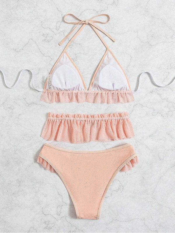 Seksi ružičasti čipkasti bikini s naborima Push Up kupaći kostim visokog struka ženski kupaći kostimi conjunto biquinis feminino trajes de baño mujer 2022.