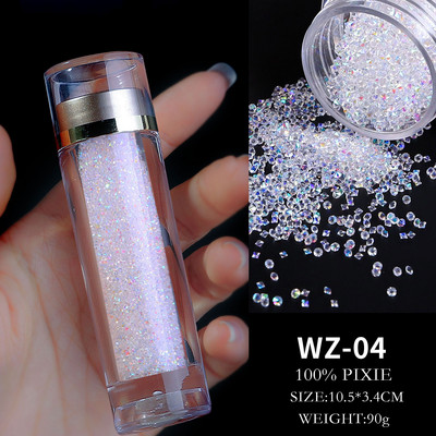 10-45g Csillogó Mikro Szellem Gyöngyök Apró Üveg Gyémántok Kaviár Nail Art strasszok Dekorációk Clear AB Ékszer Manikűr Bűbáj