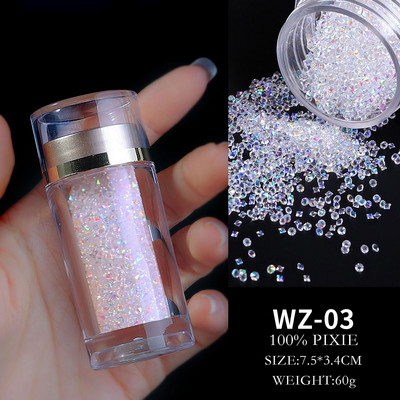 10-45g Csillogó Mikro Szellem Gyöngyök Apró Üveg Gyémántok Kaviár Nail Art strasszok Dekorációk Clear AB Ékszer Manikűr Bűbáj